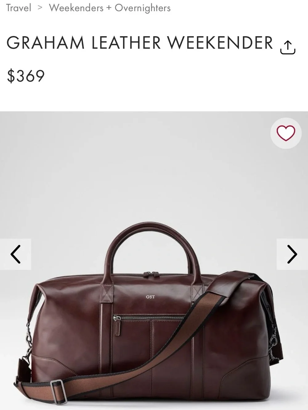 Mark & Graham Chestnut Brown Leather Duffel Bag